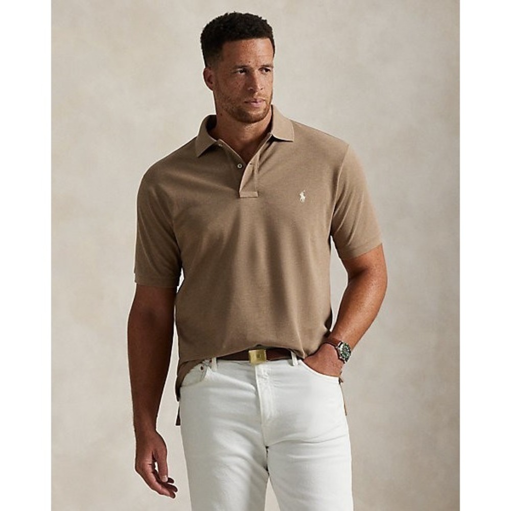 NWT Polo Ralph Lauren The Iconic Mesh Polo Shirt Tan Khaki Brown Mens New LT